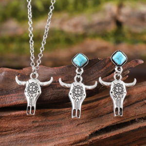 oly-26a8a44d239959d1948f00ac46a6fd66 Wholesale Zinc Alloy Vintage Cow Print Turquoise Jewelry Set Earrings And Pendant Fashion Accessory For Everyday Wear Great Gift For Boutique Resale