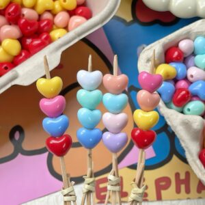 Wholesale Red Acrylic Chubby Heart Beads for DIY Jewelry Making, Cute Cartoon Charm for Bracelet Necklace Craft Supply