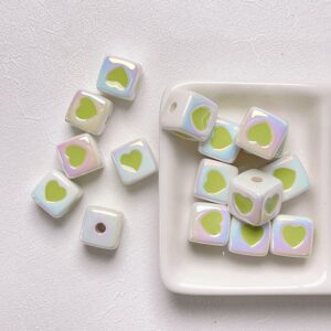 05-White Green Square Love / Size about 12*12mm, aperture about 3mm