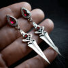 oly-2715aa222dceb9778d2c52a2601447e7 Wholesale Retro Red Ruby Dagger Tassel Earrings For Women Silver Alloy Stylish Party Fashion Accessory Gift