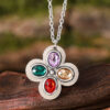 oly-2722d64d9946ff7fff5a0130f0cb85c5 Wholesale Retro Ethnic Lucky Clover Pendant Necklace Zinc Alloy Ancient Silver Finish Colorful Zircon Jewelry Fashion Accessory For Boutique Resale