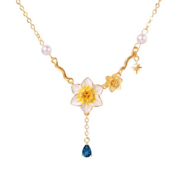 oly-277e37dee51901b3cd201d5134cd048c Wholesale Copper Electroplated Floral Tassel Necklace January Flower Design Trendy Jewelry Accessory For Gift And Everyday Wear