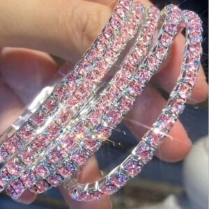 Wholesale Rhinestone Tennis Bracelet Silver Plated Pink Crystal Chain Bracelet Trendy Women S Casual Jewelry Gift