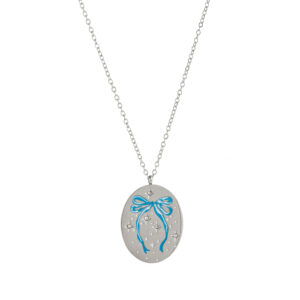 Blue bow steel necklace