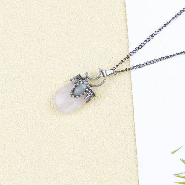 oly-29501d0664358df1bad7c2515ca45c8e Wholesale Trendy Retro Moon Oval Pink Crystal Pendant Necklace Chic Long Chain Jewelry For Gift And Daily Wear