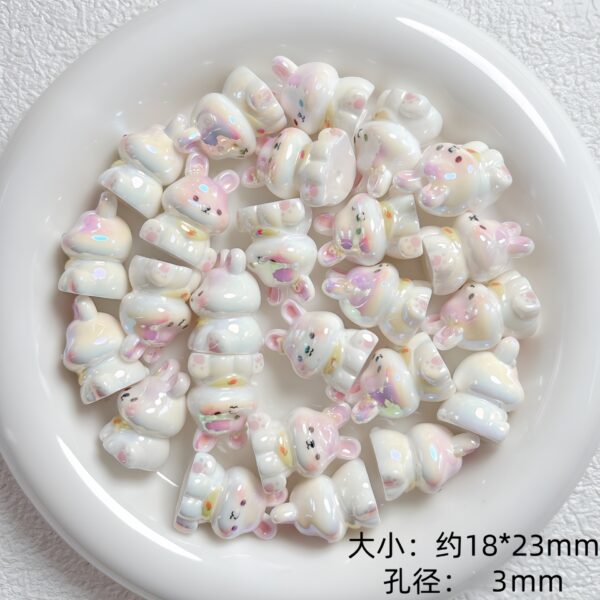Wholesale Cute Bear and Rabbit Resin Beads UV Plated DIY Phone Charm Keychain Fashion Accessory