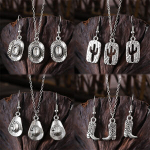 Wholesale Trendy American West Cowboy Pendant Necklace For Women Cactus Horseshoe Hat Retro Electroplated Zinc Alloy Jewelry Accessory