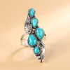Wholesale Antique Silver Zinc Alloy Turquoise Feather Ring Vintage Chic Jewelry Accessory