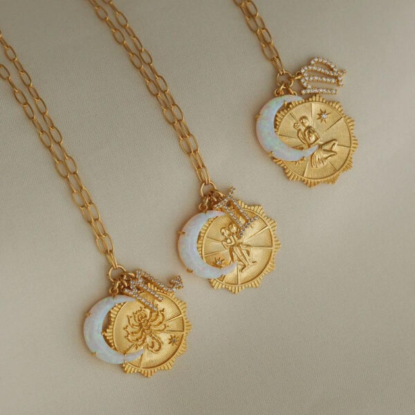 Wholesale 12 Zodiac Moon Opal Pendant Necklace For Women Casual Gift Fashion Accessory