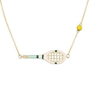 White and green tennis racket necklace