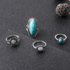 oly-2b3617353d59396850318a77fbada19a Wholesale Vintage Turquoise Carved Feather Ring Set Bohemian Style 4 Piece Knuckle Rings Zinc Alloy Fashion Jewelry Accessory Gift