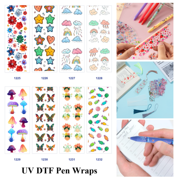 oly-2c209e92a272e00251feea2b943cfbb4 Wholesale 2/8/16pcs Colorful Flower Star Cloud Rainbow Mushroom Butterfly Candy Print Pen and Bookmark Stickers UV DTF Wraps