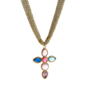 Multi-zircon colored cross necklace