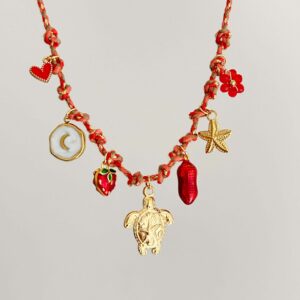 Turtle red rope necklace