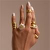 oly-2d1c2e8aa7c21e7a6cc50774c25d6eaa Wholesale Stylish 12 Zodiac Constellation Ring Irregular Pearl Copper Adjustable Band Everyday Jewelry Accessory