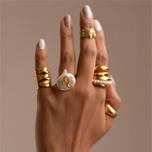 oly-2d1c2e8aa7c21e7a6cc50774c25d6eaa Wholesale Stylish 12 Zodiac Constellation Ring Irregular Pearl Copper Adjustable Band Everyday Jewelry Accessory