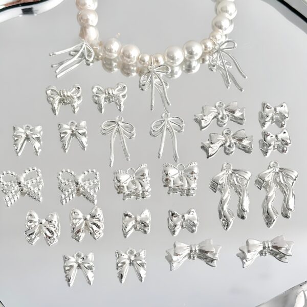 oly-2d4655597db6c967618392de05466042 Wholesale Chic Silver Alloy Bow Loose Beads, Color-Plated DIY Jewelry Craft Supply for Bracelet Necklace Making, Boutique Resale