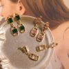 oly-2d7c5172f834fc963a14508487227576 Wholesale French Style Stainless Steel Electroplated And Pink Diamond Square Ear Studs Party Jewelry Accessory
