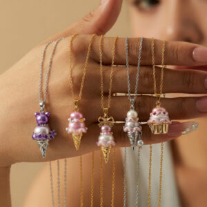 oly-2d971b65f44c8def1ee1a28d040bb185 Wholesale Stylish Pearl Ice Cream Bear Pendant Necklace Copper Electroplated Cute Casual Jewelry Accessory For Boutique Resale