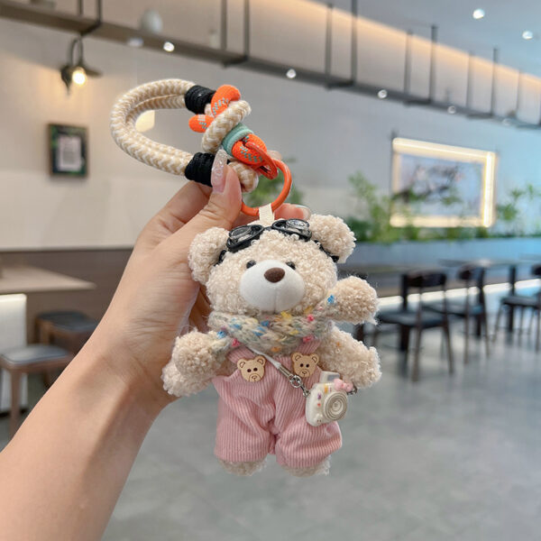oly-2df1ac3220b43b404aa9c09a33f90c2b Wholesale Plush Bear Keychain Bag Charm Cute Scarf Overalls Stuffed Animal With Camera Pink Korean Style Car Key Accessory Gift