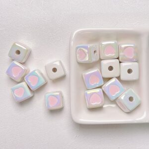 02-White Powder Square Love / Size about 12*12mm, aperture about 3mm