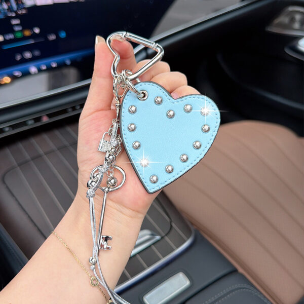 oly-2e574ac9f7fe1189bddd33313c612333 Wholesale Pink Leather Heart Rivet Keychain Bag Charm Fashion Decorative Accessory Gift Boutique Resale