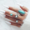 oly-2e61ef90a050a2f49882df053e57bfb6 Wholesale Vintage Turquoise Carved Feather Ring Set Bohemian Style 4 Piece Knuckle Rings Zinc Alloy Fashion Jewelry Accessory Gift