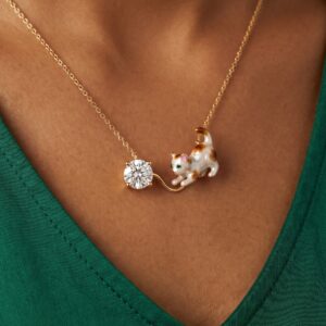 Playful Cat Round Zirconia Necklace