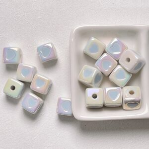 09-White Blue Square Love / Size about 12*12mm, aperture about 3mm
