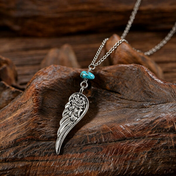oly-2f3e1dce1b38ff714fa918d693c3bf31 Wholesale Vintage Distressed Angel Wing Pendant Necklace With Green Gemstone Fashion Jewelry Accessory Gift For Women Boutique Resale