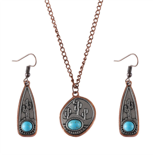 oly-2f4ea8cd56222d20b5a9ec73b24a662d Wholesale Chic Bohemian Cactus Turquoise Necklace And Earrings Set Electroplated Zinc Alloy Boutique Resale Fashion Accessory