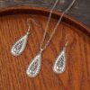 oly-2f53fb30b86f17117d203ac5fb4d814f Wholesale Chinese Retro Carved Water Drop Zinc Alloy Earrings Necklace Set Ancient Silver For Everyday Wear