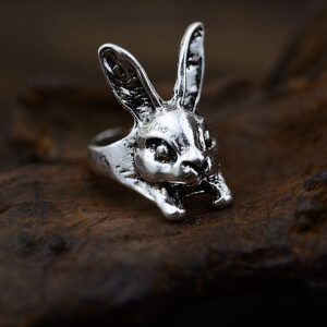 Wholesale Antique Silver Zinc Alloy Cyberpunk Rabbit Open Ring Unisex Animal Jewelry Gift