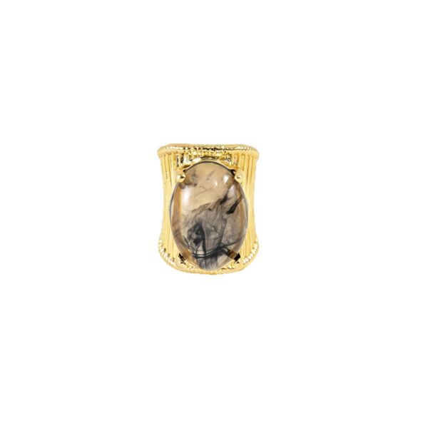 Wholesale Trendy Geometric Resin Gemstone Ring Retro Hip Hop Style Jewelry Accessory Zinc Alloy With Polished Electroplating Everyday Wear Boutique Resale