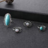 oly-2fc0d8683512cc6cc4de925eaf030747 Wholesale Vintage Turquoise Carved Feather Ring Set Bohemian Style 4 Piece Knuckle Rings Zinc Alloy Fashion Jewelry Accessory Gift