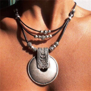 Wholesale Silver Alloy Wax Rope Ring Pendant Necklace For Men Retro Geometric Design Fashion Jewelry Accessory Boutique Resale Gift