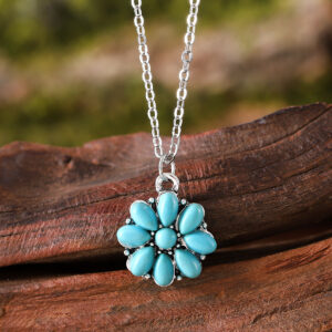 oly-3037f00470a77193361cecd583ced72f Wholesale Bohemian Turquoise Flower Necklace Vintage Alloy Pendant Jewelry Accessory For Women