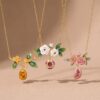 Wholesale Copper Floral Pendant Necklace Vintage Chinese Style With Green Leaf Fashion Jewelry Gift For Women