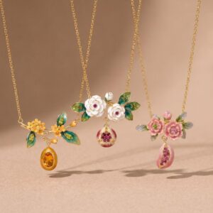 Wholesale Copper Floral Pendant Necklace Vintage Chinese Style With Green Leaf Fashion Jewelry Gift For Women