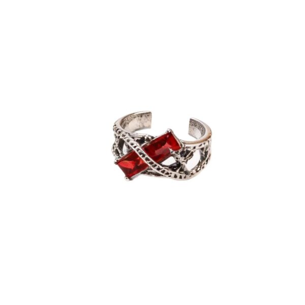 Wholesale Trendy Unisex Adjustable Stacking Ring With Ruby Tone Stone Vintage Thorn Design Zinc Alloy Fashion Accessory For Resale
