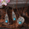 oly-30ca6052e5d506eafbd5ddec1ffd8b75 Wholesale Chic Bohemian Cactus Turquoise Necklace And Earrings Set Electroplated Zinc Alloy Boutique Resale Fashion Accessory