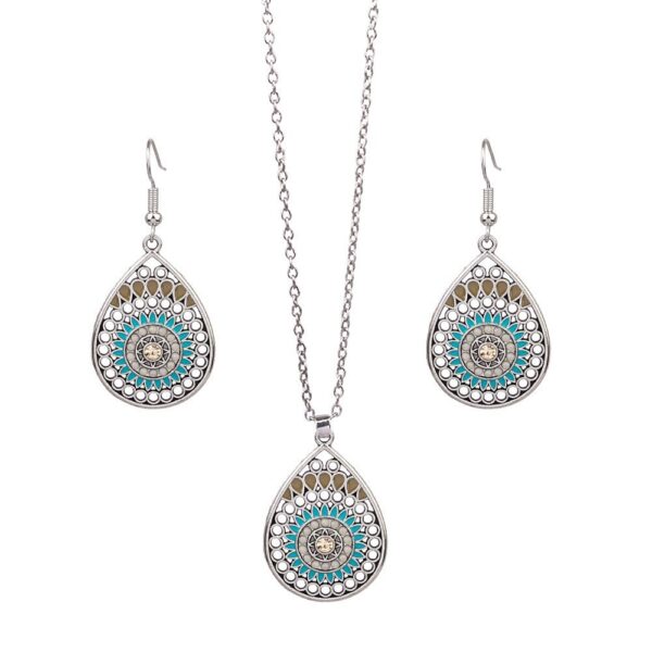 oly-30e9d763adea10189c9a2d67fd425109 Wholesale Vintage Turquoise Pendant Necklace Earring Set Zinc Alloy Geometric Jewelry Set Boutique Resale Party Accessory
