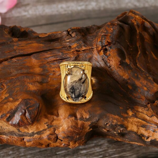 Wholesale Trendy Geometric Resin Gemstone Ring Retro Hip Hop Style Jewelry Accessory Zinc Alloy With Polished Electroplating Everyday Wear Boutique Resale