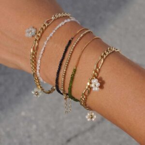 Wholesale Trendy Green Crystal Beaded Snake Chain Bracelet Stainless Steel Unisex Jewelry Gift