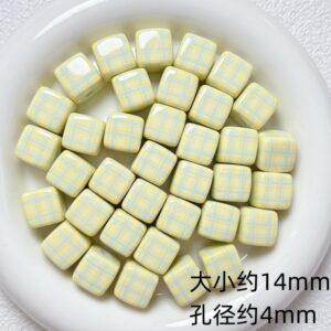 04-blue and yellow plaid / Size is about 14mm, hole diameter is about 4mm