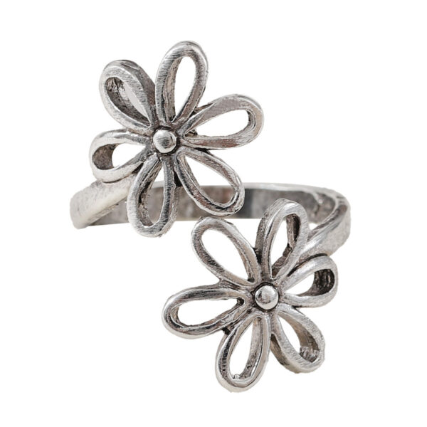 oly-31650fbcfa59db62579d27d1a5c36ae9 Wholesale Vintage Chic Double Flower Hollow Ring Zinc Alloy Antique Silver Jewelry Accessory For Everyday Wear And Boutique Resale