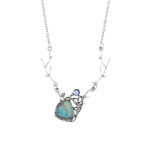 Wholesale Stylish Antler Pendant Necklace Colorful Zircon Ancient Silver Alloy Fashion Animal Jewelry Gift For Boutique