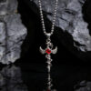 Wholesale Antique Silver Winged Cross Ruby Pendant Long Chain Necklace Trendy Punk Jewelry