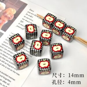 03-black plaid apple / Size is about 14mm, hole diameter is about 4mm