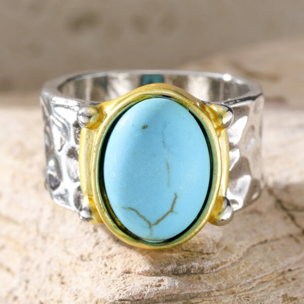 oly-32c0cd8fee6c7d27b92a8a51b0eafc86 Wholesale Bohemian Turquoise Ring Wide Band Retro Geometric Style Zinc Alloy Electroplated Boutique Resale Gift